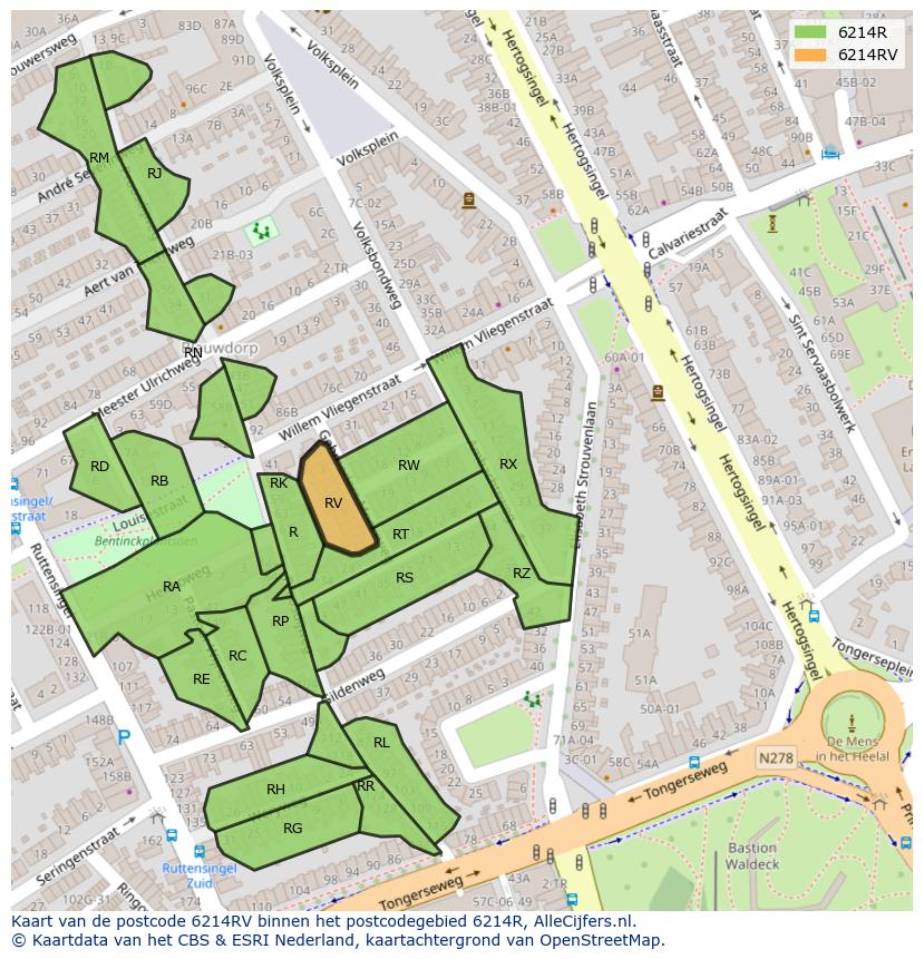 Afbeelding van het postcodegebied 6214 RV op de kaart.