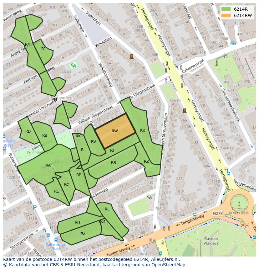 Afbeelding van het postcodegebied 6214 RW op de kaart.