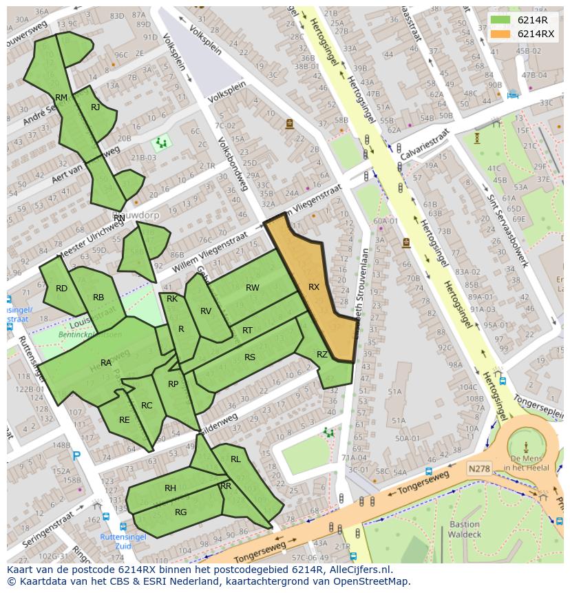 Afbeelding van het postcodegebied 6214 RX op de kaart.