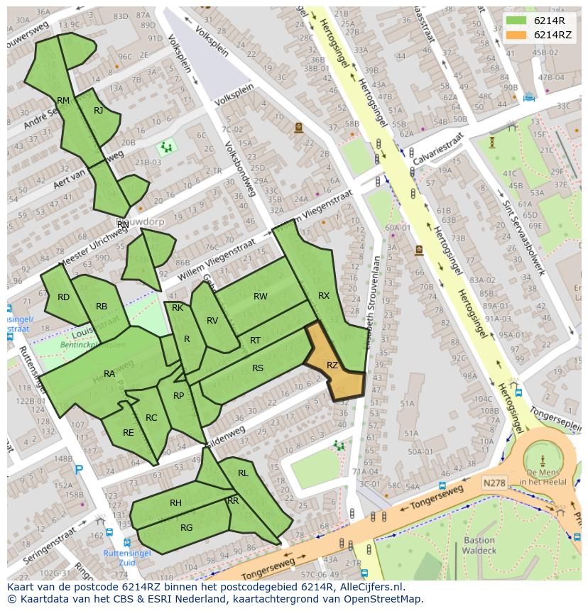 Afbeelding van het postcodegebied 6214 RZ op de kaart.