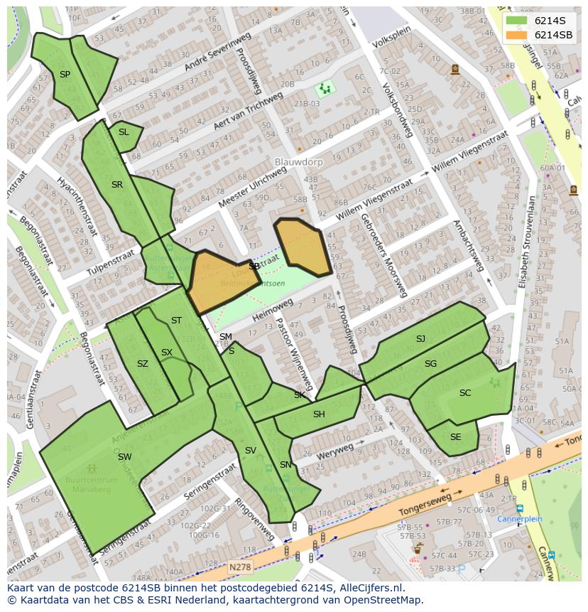 Afbeelding van het postcodegebied 6214 SB op de kaart.