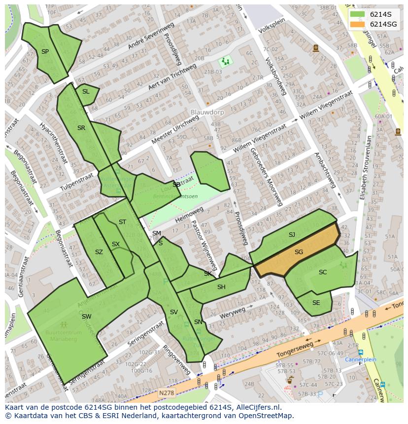 Afbeelding van het postcodegebied 6214 SG op de kaart.
