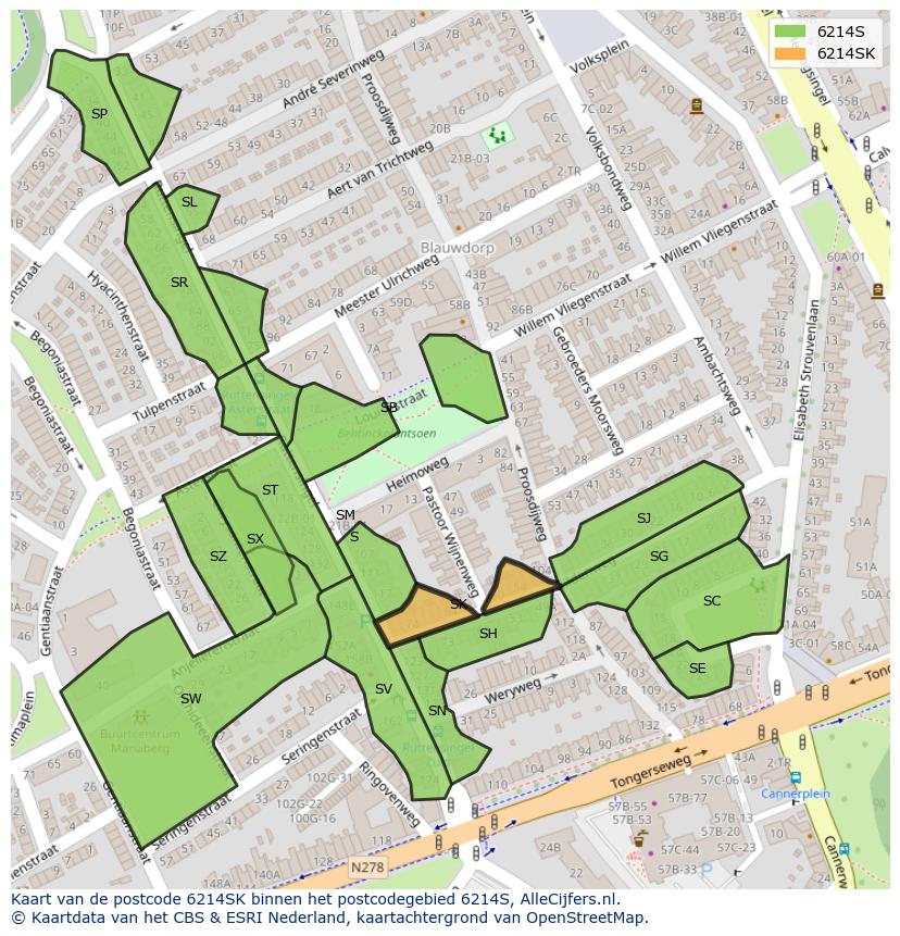 Afbeelding van het postcodegebied 6214 SK op de kaart.