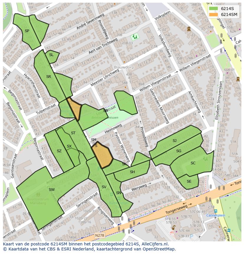Afbeelding van het postcodegebied 6214 SM op de kaart.