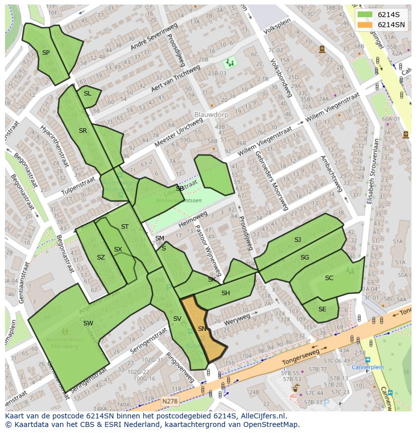 Afbeelding van het postcodegebied 6214 SN op de kaart.