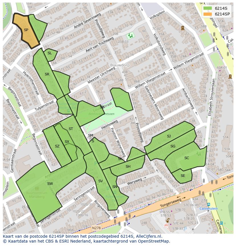 Afbeelding van het postcodegebied 6214 SP op de kaart.
