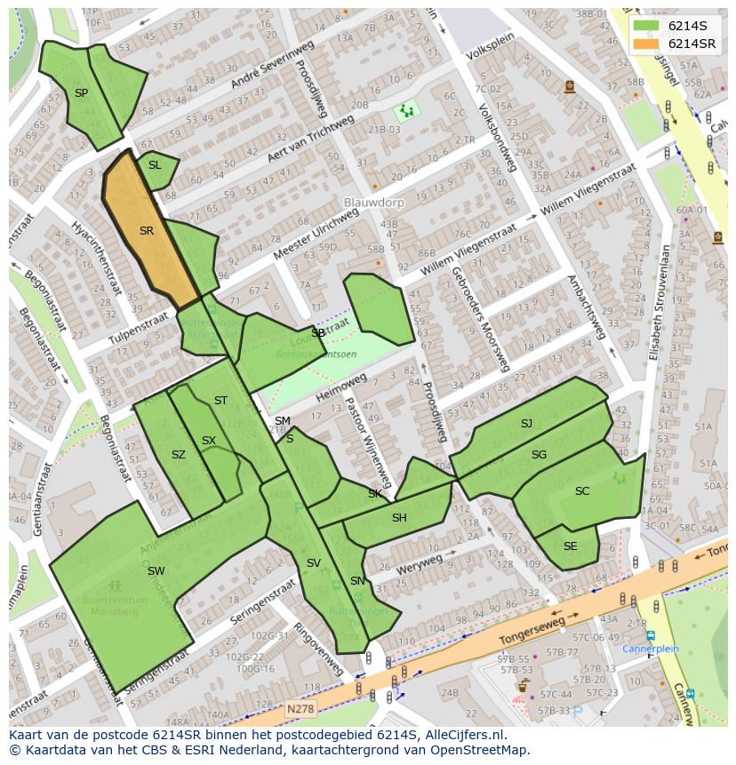 Afbeelding van het postcodegebied 6214 SR op de kaart.