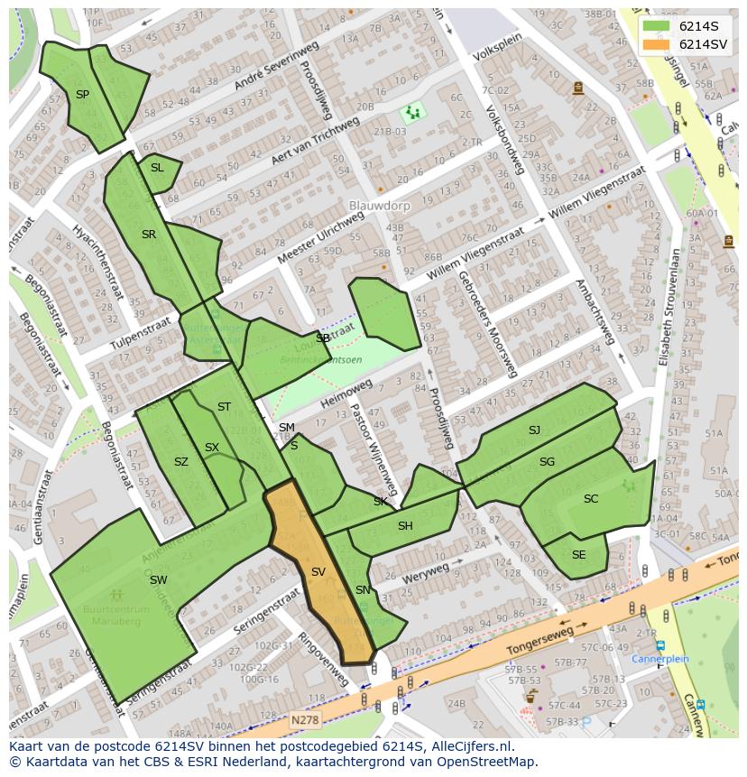 Afbeelding van het postcodegebied 6214 SV op de kaart.