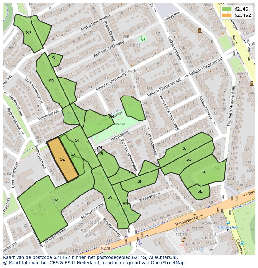 Afbeelding van het postcodegebied 6214 SZ op de kaart.