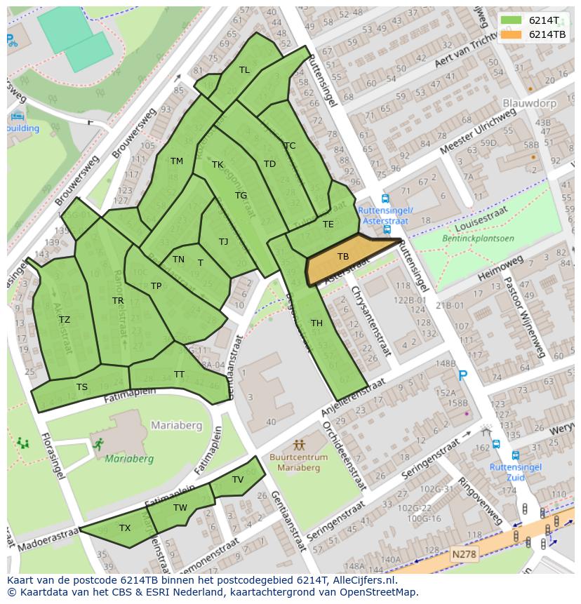 Afbeelding van het postcodegebied 6214 TB op de kaart.