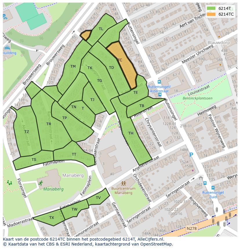 Afbeelding van het postcodegebied 6214 TC op de kaart.