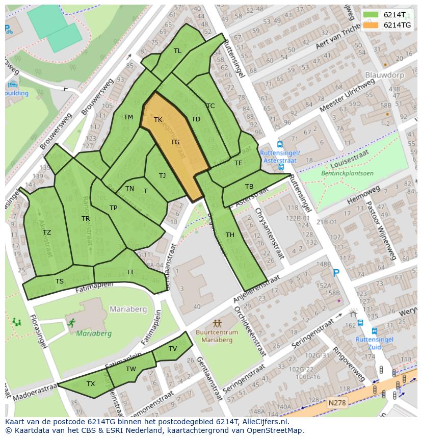 Afbeelding van het postcodegebied 6214 TG op de kaart.