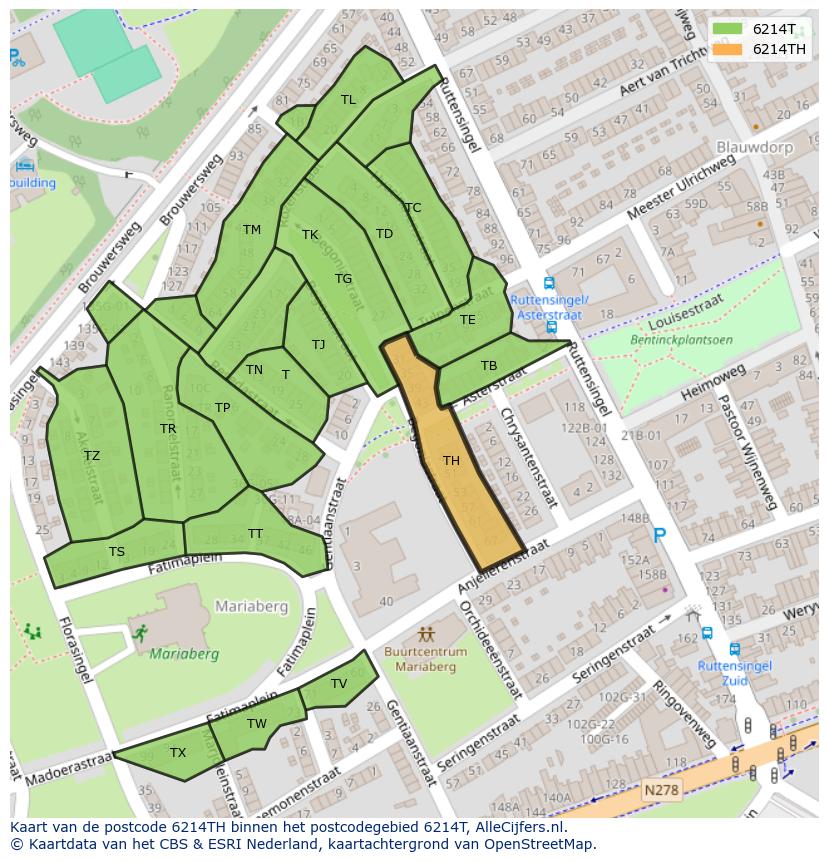 Afbeelding van het postcodegebied 6214 TH op de kaart.
