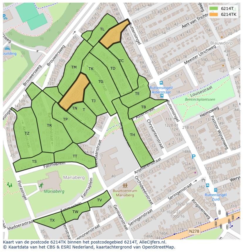 Afbeelding van het postcodegebied 6214 TK op de kaart.