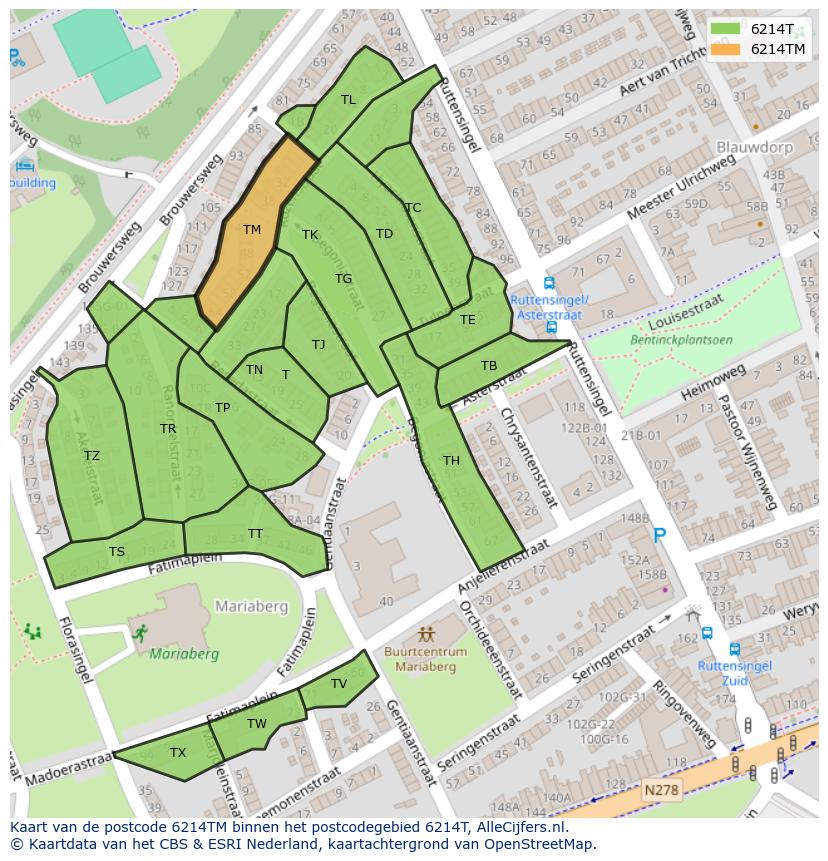 Afbeelding van het postcodegebied 6214 TM op de kaart.