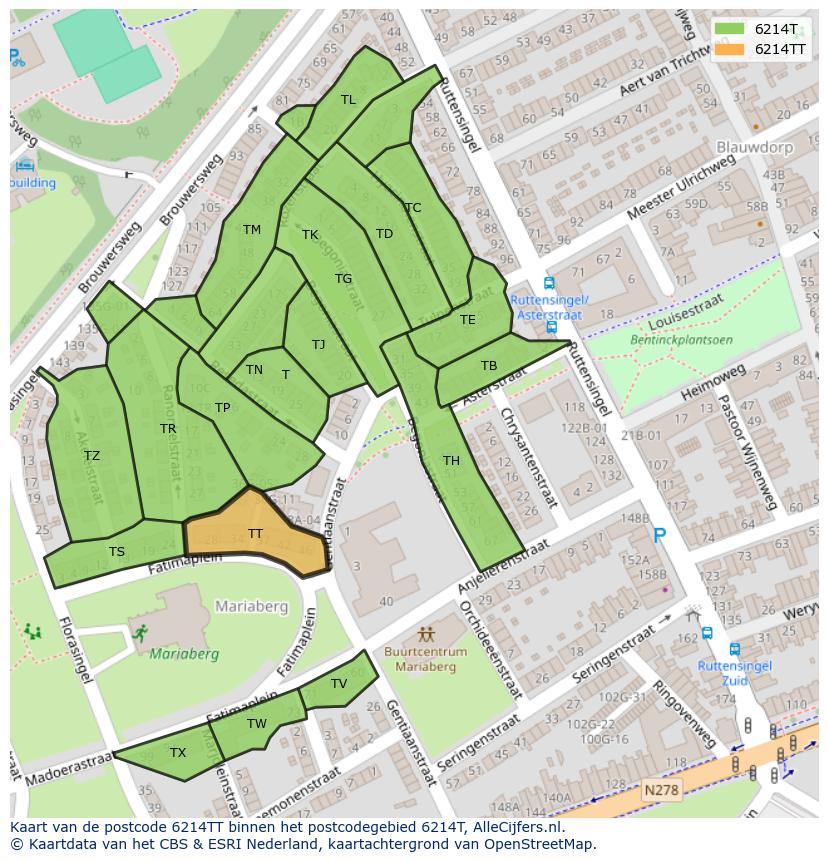 Afbeelding van het postcodegebied 6214 TT op de kaart.