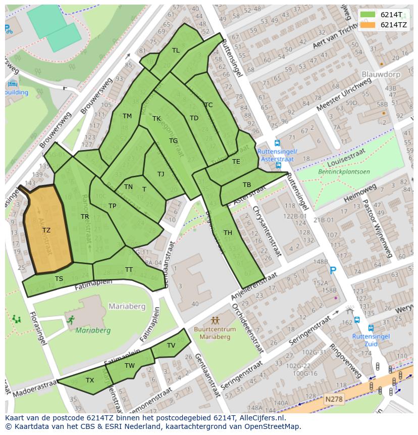 Afbeelding van het postcodegebied 6214 TZ op de kaart.
