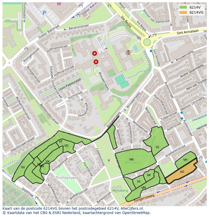 Afbeelding van het postcodegebied 6214 VG op de kaart.