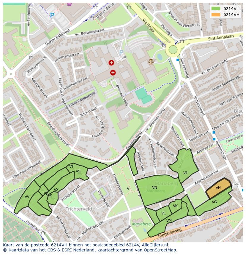 Afbeelding van het postcodegebied 6214 VH op de kaart.