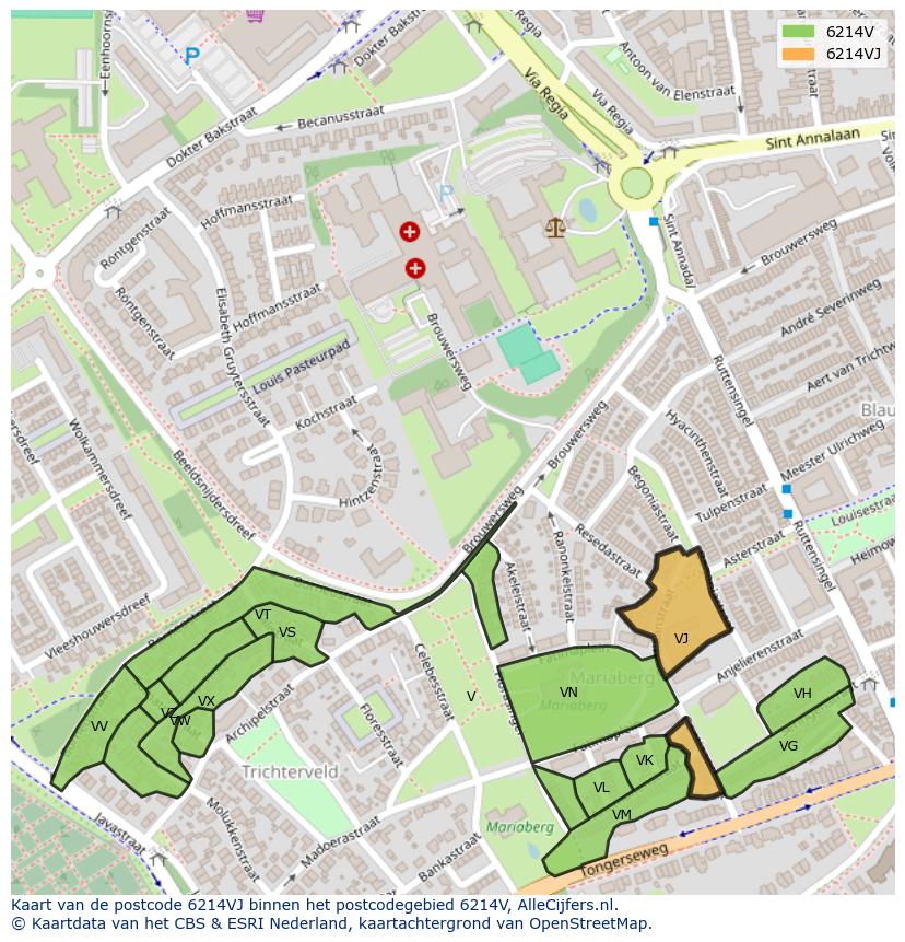 Afbeelding van het postcodegebied 6214 VJ op de kaart.