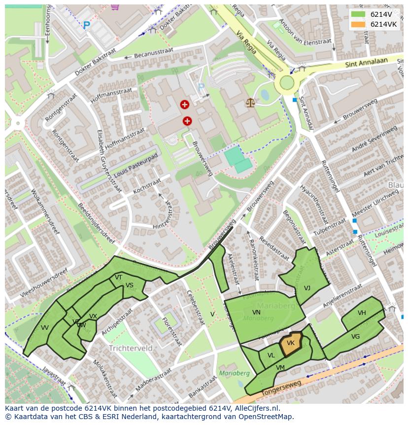 Afbeelding van het postcodegebied 6214 VK op de kaart.