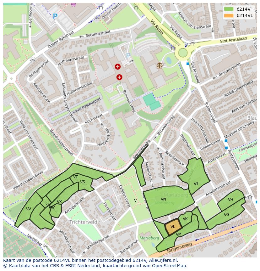 Afbeelding van het postcodegebied 6214 VL op de kaart.