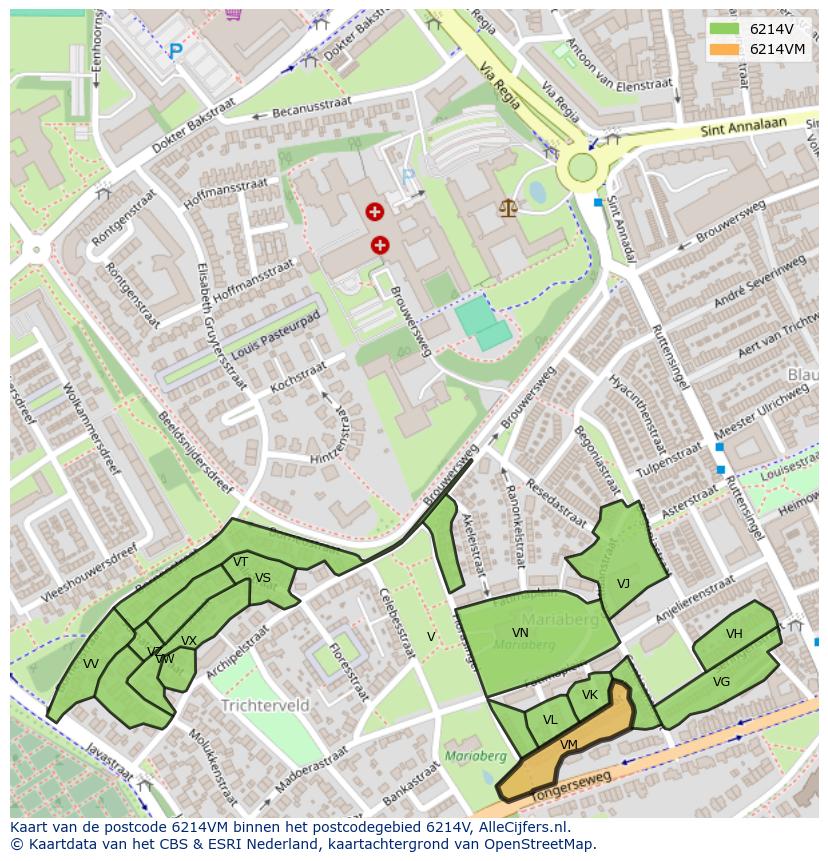 Afbeelding van het postcodegebied 6214 VM op de kaart.