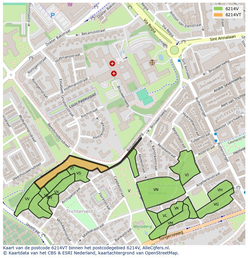Afbeelding van het postcodegebied 6214 VT op de kaart.