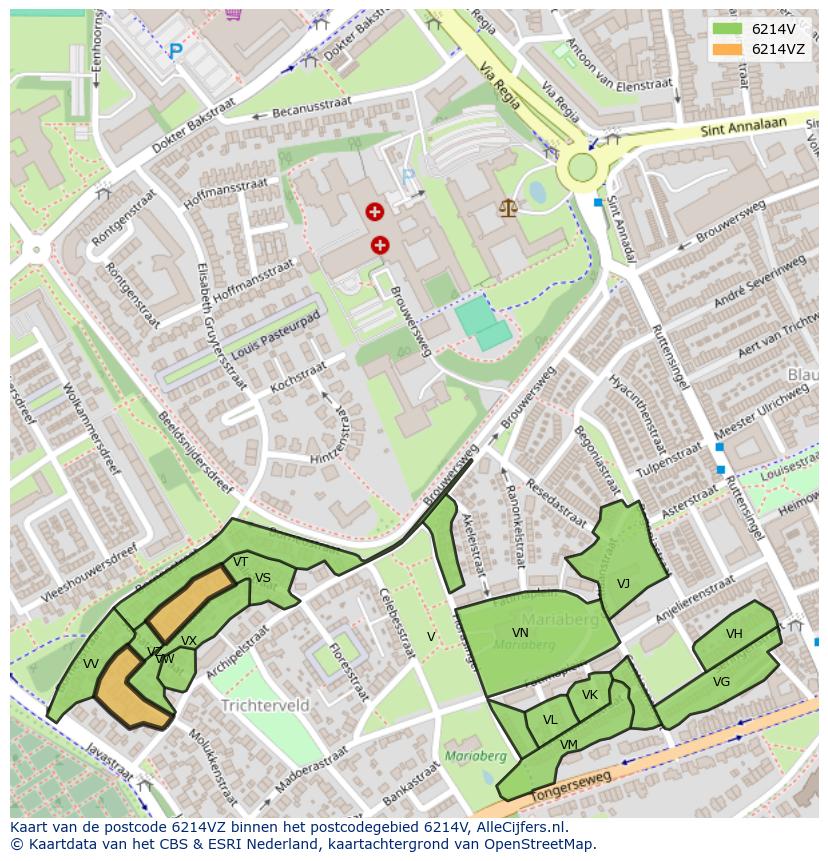 Afbeelding van het postcodegebied 6214 VZ op de kaart.