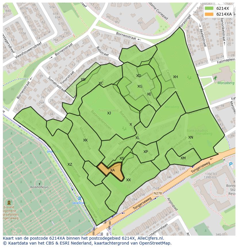 Afbeelding van het postcodegebied 6214 XA op de kaart.