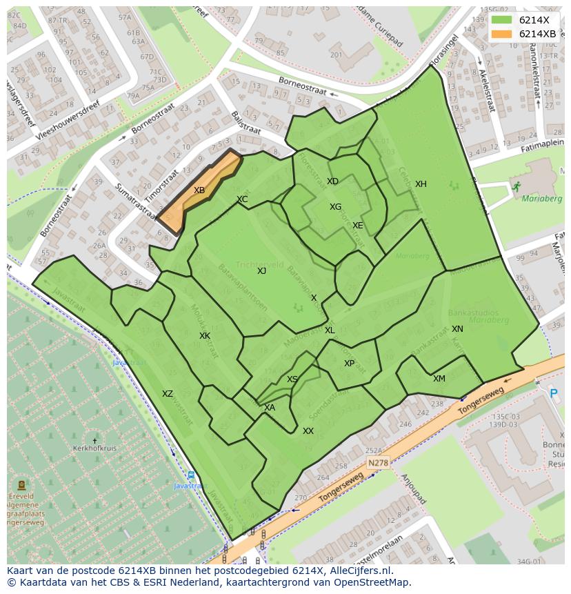 Afbeelding van het postcodegebied 6214 XB op de kaart.