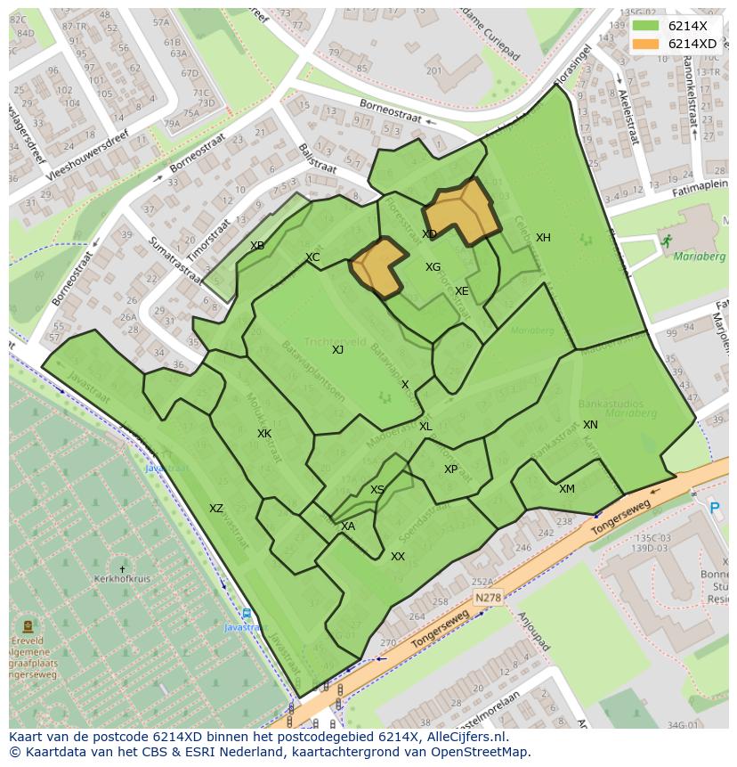 Afbeelding van het postcodegebied 6214 XD op de kaart.