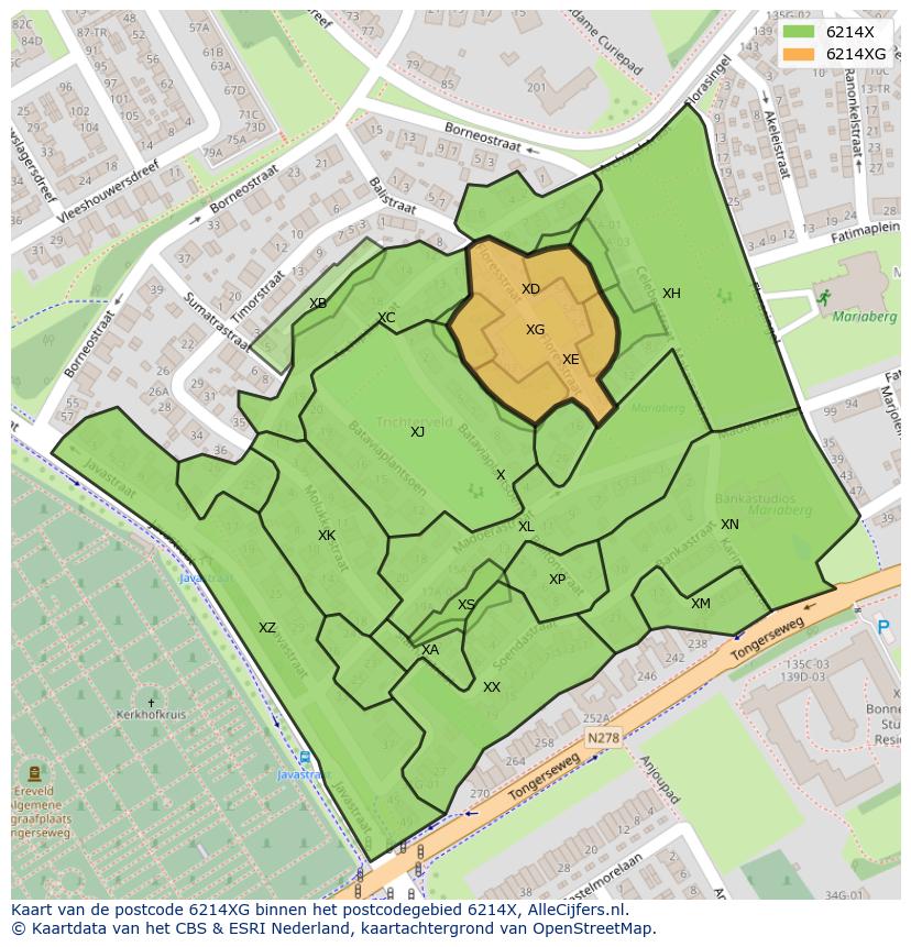 Afbeelding van het postcodegebied 6214 XG op de kaart.