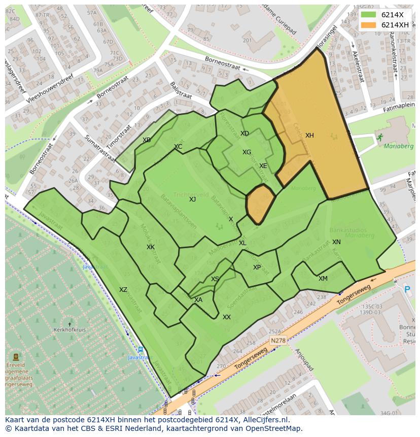 Afbeelding van het postcodegebied 6214 XH op de kaart.