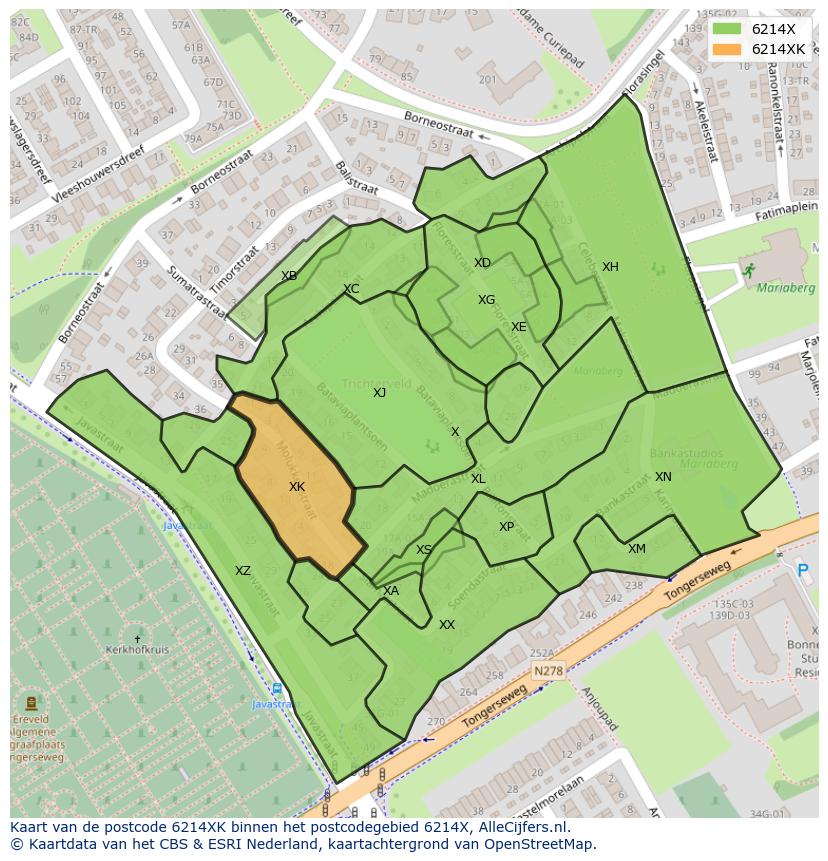Afbeelding van het postcodegebied 6214 XK op de kaart.