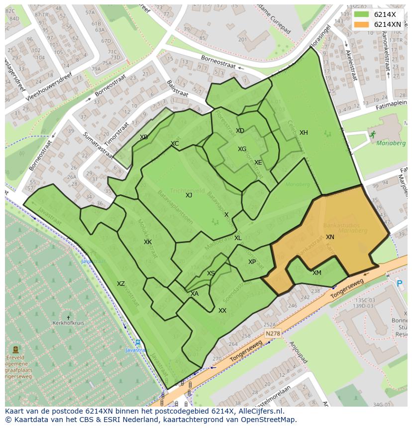 Afbeelding van het postcodegebied 6214 XN op de kaart.