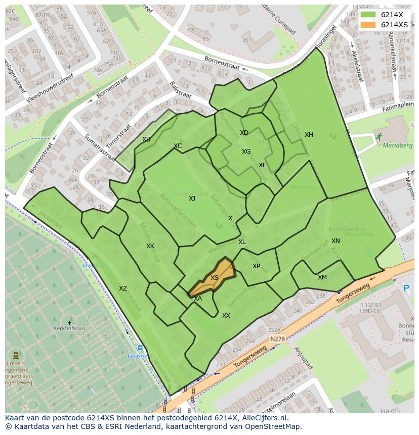 Afbeelding van het postcodegebied 6214 XS op de kaart.