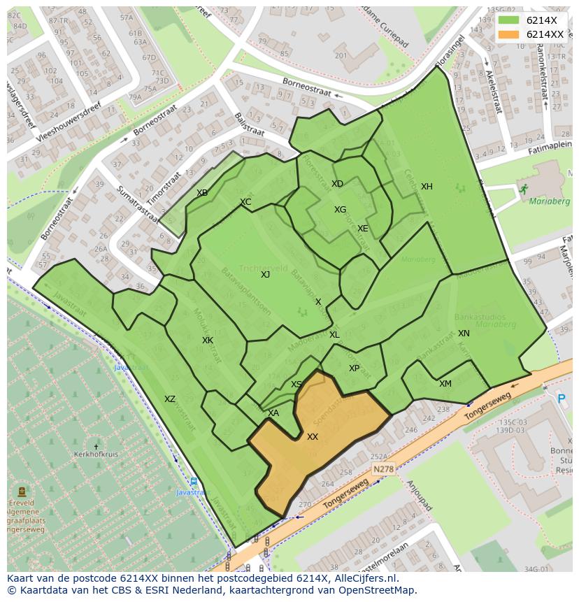 Afbeelding van het postcodegebied 6214 XX op de kaart.