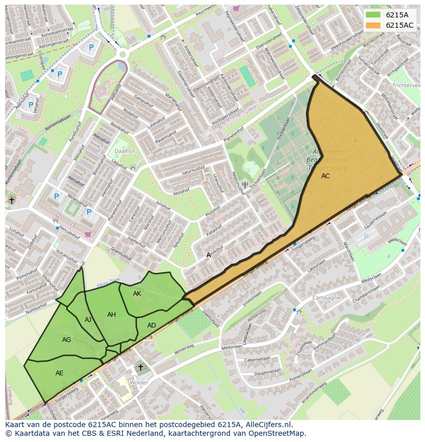 Afbeelding van het postcodegebied 6215 AC op de kaart.
