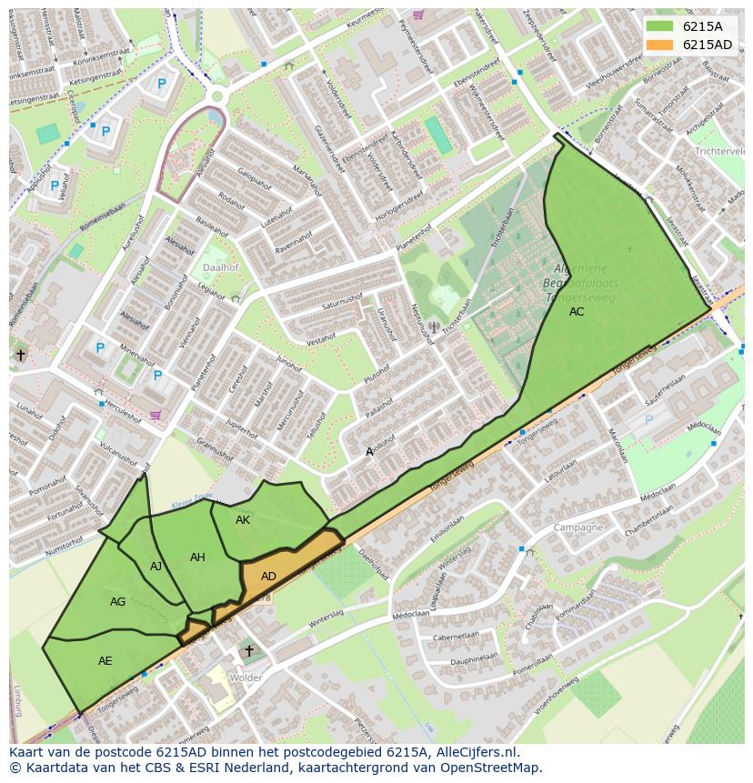 Afbeelding van het postcodegebied 6215 AD op de kaart.