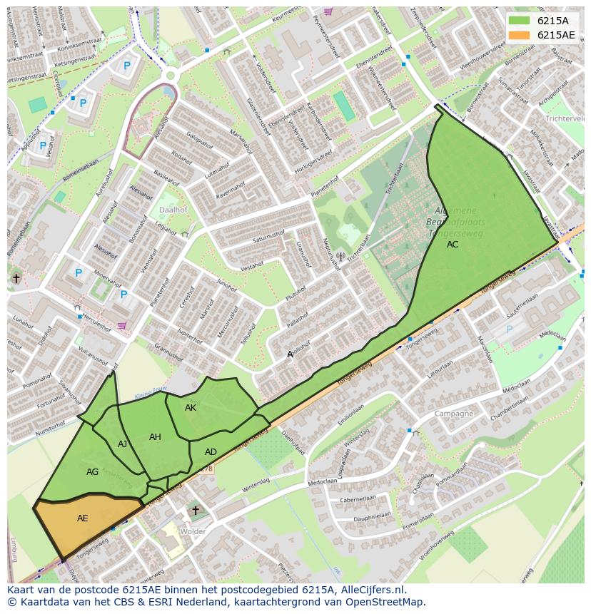Afbeelding van het postcodegebied 6215 AE op de kaart.