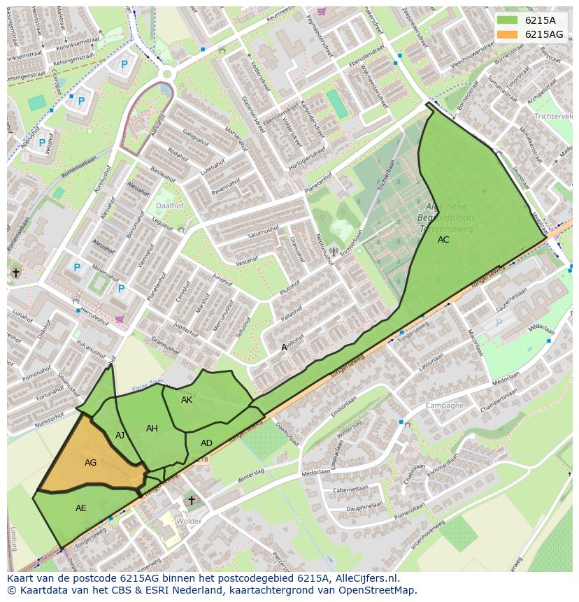 Afbeelding van het postcodegebied 6215 AG op de kaart.