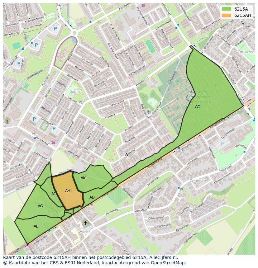 Afbeelding van het postcodegebied 6215 AH op de kaart.