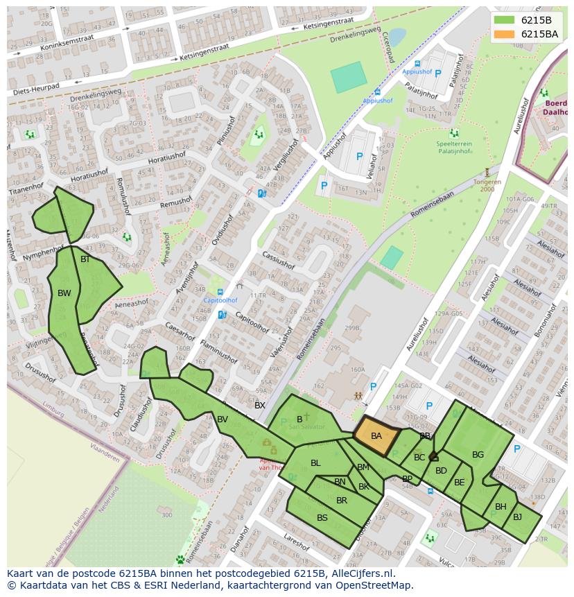 Afbeelding van het postcodegebied 6215 BA op de kaart.