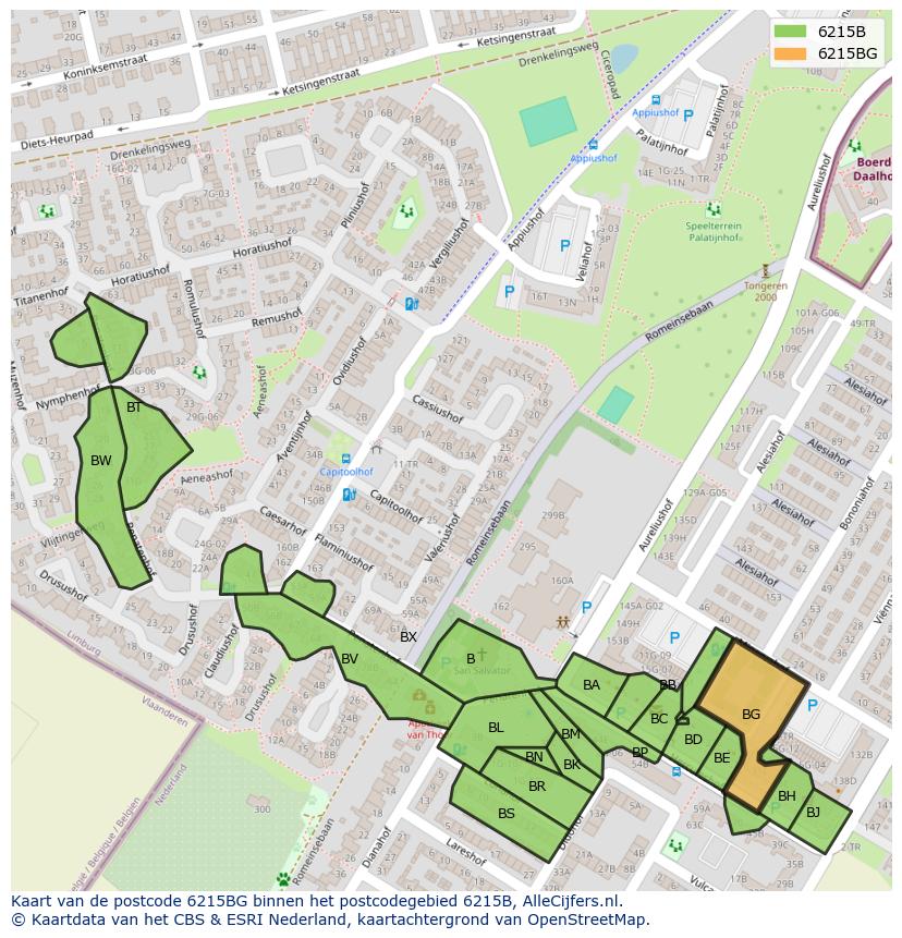 Afbeelding van het postcodegebied 6215 BG op de kaart.