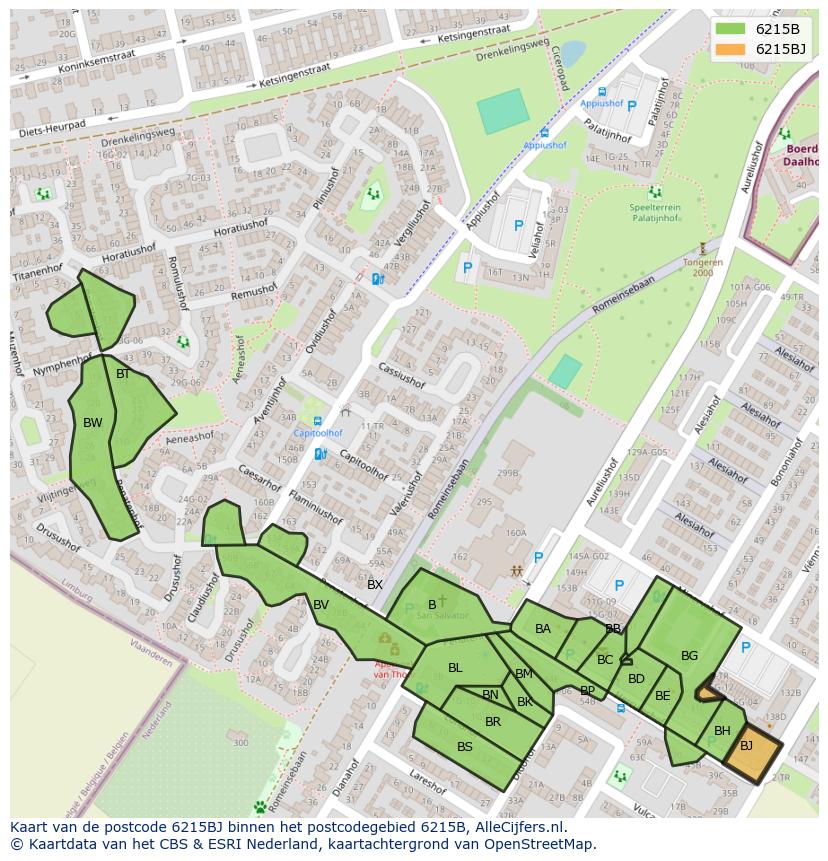 Afbeelding van het postcodegebied 6215 BJ op de kaart.