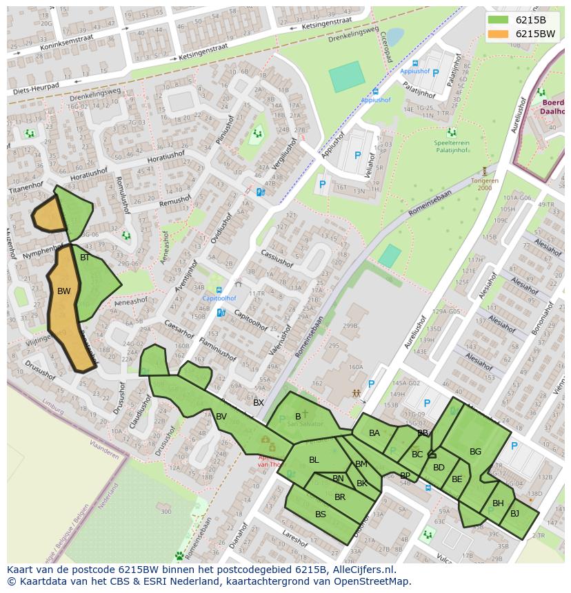 Afbeelding van het postcodegebied 6215 BW op de kaart.