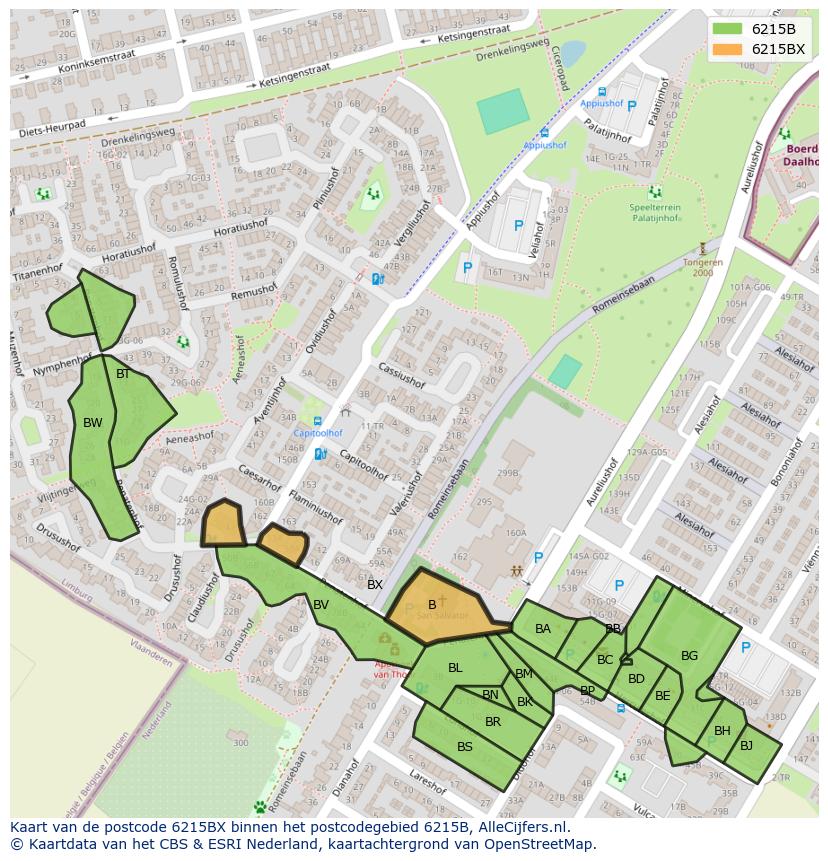 Afbeelding van het postcodegebied 6215 BX op de kaart.