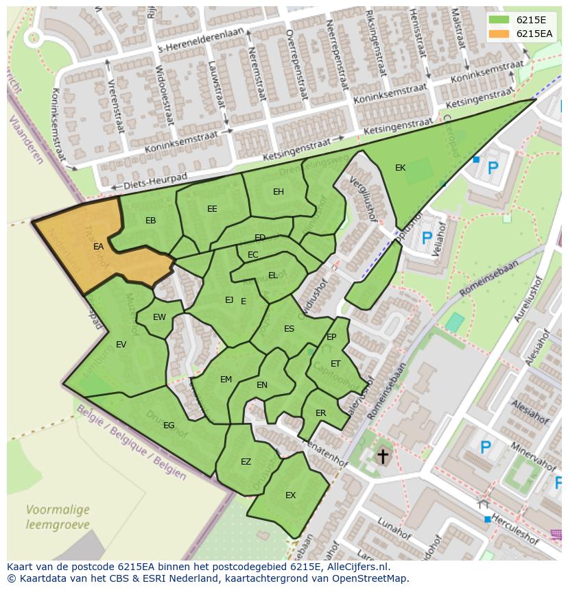Afbeelding van het postcodegebied 6215 EA op de kaart.