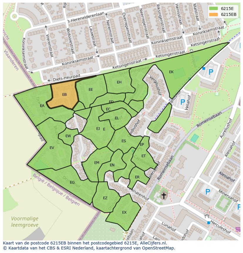 Afbeelding van het postcodegebied 6215 EB op de kaart.